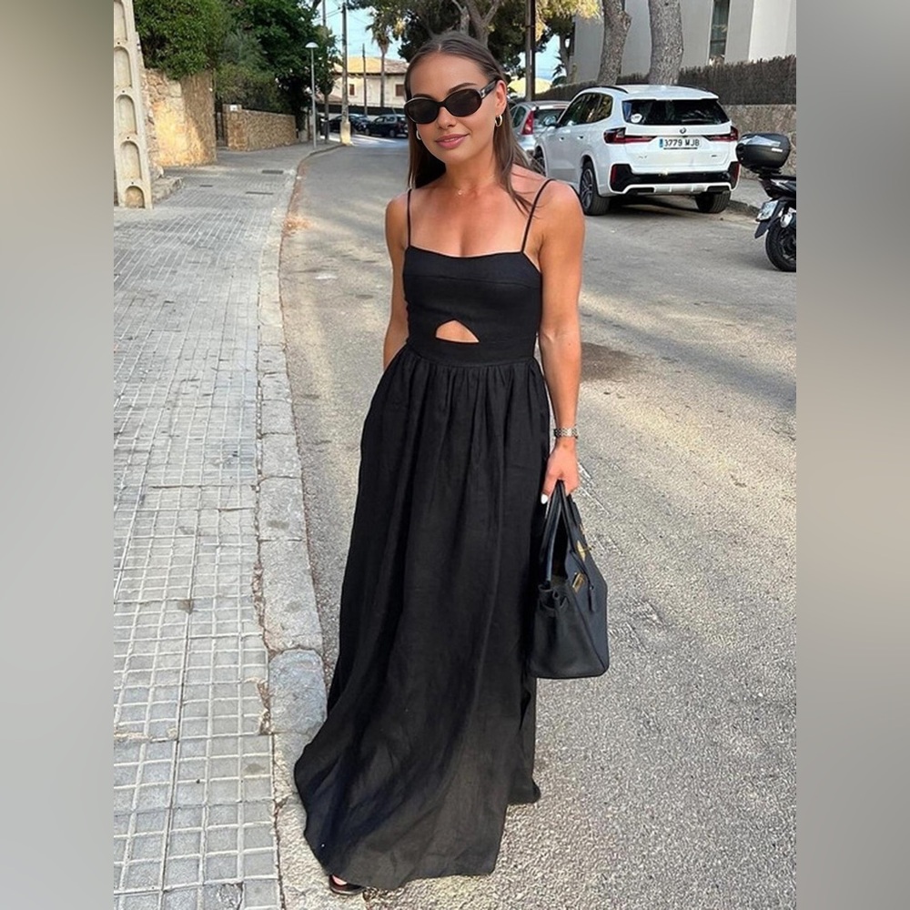 Commense Navy Ruched Maxi Dress with Cutout